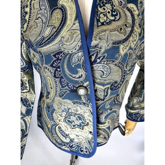 Trimdin Artisan Jacket Size Small Navy Blue Paisley Reversible Jacquard New - Picture 12 of 12